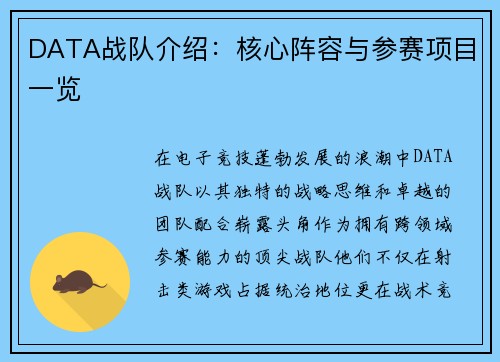 DATA战队介绍：核心阵容与参赛项目一览